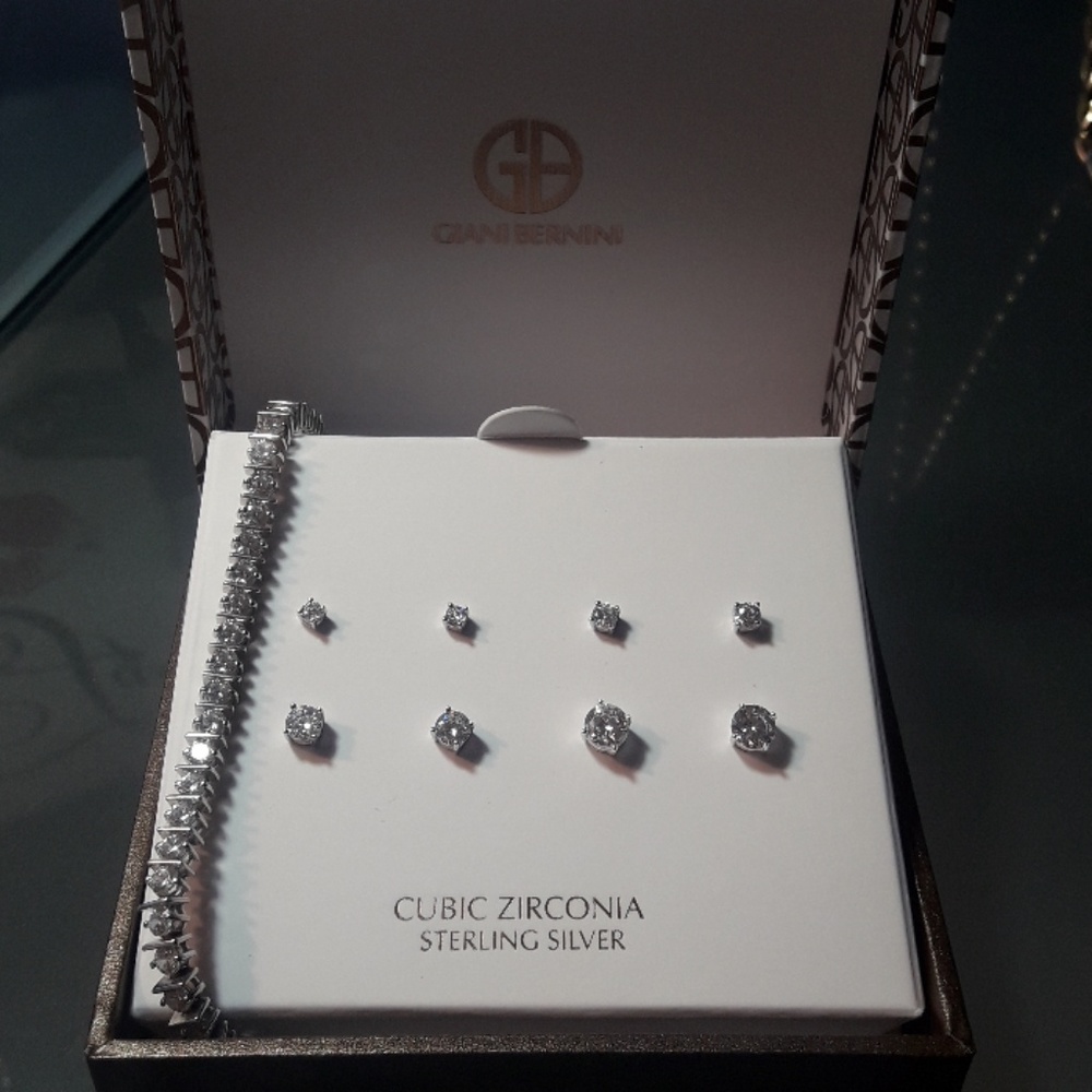 Giani Bernini CZ Tennis Bracelet and 4-pc Earrings